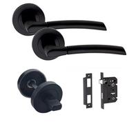 Golden Grace 1 Set Astrid Design Bathroom Toilet Door Handles Set Matt Black Finish With Mortise Lock & Thumbturn