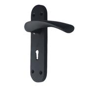 Golden Grace 1 Set Astrid Design Door Handles Matt Black Finish Lever Lock On Backplate - 182mm X 45mm