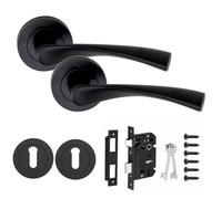 Golden Grace 1 Set Astrid Design Key Lock Door Handles Matt Black Finish On Round Rose With Mortise Lock & Key Hole