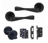 Golden Grace 1 Set Astrid Twist Design Bathroom Toilet Door Handles Matt Black Finish With Mortise Lock