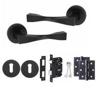 Golden Grace 1 Set Astrid Twist Design Door Handles Matt Black Finish With 64mm 3 Lever Mortise Lock