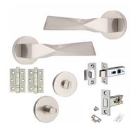 Golden Grace 1 Set Aura Design Bathroom Complete Internal Door Handle Set Satin Nickel Finish