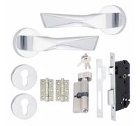 Golden Grace 1 Set Aura Design Euro Lock Complete Door Handle Set Thumbturn Polished Chrome Finish
