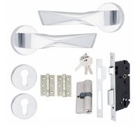 Golden Grace 1 Set Aura Design Euro Lock Complete Internal Door Handle Set 70mm Barrell Key Polished Chrome Finish