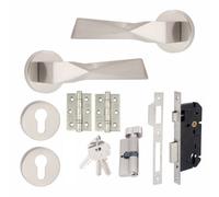 Golden Grace 1 Set Aura Design Euro Lock Complete Internal Door Handle Set Thumbturn Satin Nickel Finish
