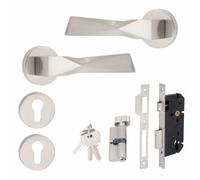 Golden Grace 1 Set Aura Design Euro Lock Internal Door Handle Set Thumbturn Key Satin Nickel Finish