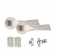 Golden Grace 1 Set Aura Design Internal Door Handles Sets With Latch And Bb Hinges Round Rose Satin Nickel Finish