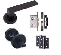 Golden Grace 1 Set Delta Design Bathroom Door Handles Matte Black Finish With Ball Bearing Hinges Mortise Lock