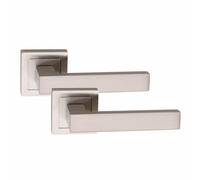 Golden Grace 1 Set Delta Design Door Handles Satin Stainless Steel Finish Square Rose With Fixing Screws