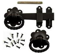 Golden Grace 1 Set Gate Ring Black Finish Twisted Latch Catch Metal For Outdoor Gates - 21.4Cm X 12.7Cm X 4 Cm