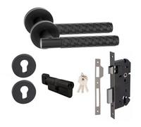 Golden Grace 1 Set Knurled Hex Cut T-Bar Euro Lock Internal Door Handle Set Thumbturn Key Matt Black Finish
