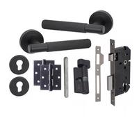 Golden Grace 1 Set Knurled T-Bar Euro Lock Internal Door Handle Set Thumbturn Key With Bb Hinges Matt Black Finish