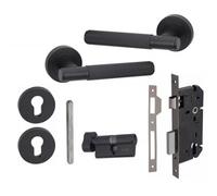 Golden Grace 1 Set Linear T-Bar Euro Lock Internal Door Handle Set Thumbturn Key Matt Black Finish