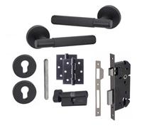 Golden Grace 1 Set Linear T-Bar Euro Lock Internal Door Handle Set Thumbturn Key With Bb Hinges Matt Black Finish