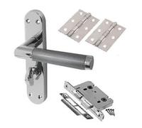 Golden Grace 1 Set Mitred Bathroom Door Handles On Backplate Duo Chrome Satin Chrome Finish - 182mm X 45mm