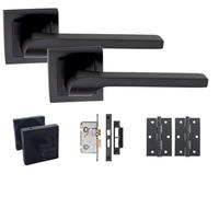 Golden Grace 1 Set Of Sigma Internal Door Handles Set On Square Rose Matte Black Finish Complete Bathroom Set With Ball Bearing Hinges - Gg