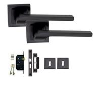 Golden Grace 1 Set Of Sigma Lock Internal Door Handles Set On Square Rose Matte Black Finish With 3 Lever Black Sash Lock - Gg