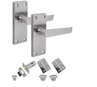 Golden Grace 1 Set of Victorian Straight Latch Door Handles Satin Brushed Chrome Hinges & Latches Pack Sets 120mm Long x 40mm Wide Backplate