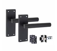 Golden Grace 1 Set of Victorian Straight T-Bar Handle Latch Door Handles Matt Black with 1 Pair of 3" Ball Bearing Hinges & Latches Pack Sets 120mm x 40mm Backplate