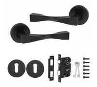 Golden Grace 1 Set Straight Astrid Twist Design Door Handles Matt Black Finish With Mortise Lock & Key Hole