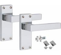 Golden Grace 1 Set Victorian Straight Delta Handle Latch Door Handles, Polished Chrome, 1 Pair 3" Standard Butt Hinges, 120mm X 40mm Backplate