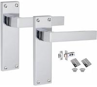 Golden Grace 1 Set Victorian Straight Delta Handle Latch Internal Door Handles, Polished Chrome, 1 Pair 3" Standard Butt Hinges, 150mm X 40mm