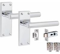 Golden Grace 1 Set Victorian Straight T-Bar Handle Latch Internal Door Handles, Polished Chrome, 1 Pair 3" Standard Butt Hinges, 120mm X 40mm