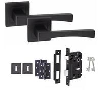 Golden Grace 1 Set Wave Design Internal Door Handles Matt Black Key Lock Set With Ball Bearing Hinges