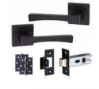 Golden Grace 1 Set Wave Design Internal Door Handles Sets With Latch And Bb Hinges Square Rose Matt Black Finish