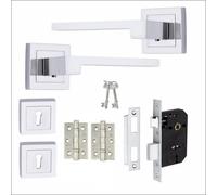 Golden Grace 1 Set Zeta Design Internal Door Handles Polished Chrome Key Lock Set With Ball Bearing Hinges, 3 Lever Lock And Keyhole Escucheon