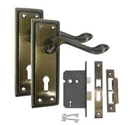 Golden Grace 150mm Georgian Lock Door Handle Antique Brass, Key Lock Set | Supplied with spindle and fixing screws for quick fitting; features a 48mm wide backplate and sturdy metal construction.