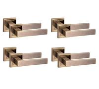 Golden Grace 4 Pair Delta Design Square Rose Door Handles Antique Brass Finish