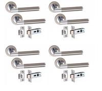Golden Grace 4 Pair Mitred Design Internal Door Handle Round Rose Latch Handles, 2.5" Tubular Latch Dual Finish 52mm Diameter
