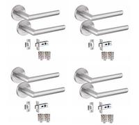 Golden Grace 4 Pair of Mitred Design Door Handle On Round Rose Latch Door Handles with 2.5" Tubular Latch and 3" Standard Hinges Satin Nickel Finish with 52mm Diameter