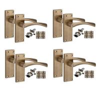 Golden Grace 4 Pair Victorian Astrid Internal Door Handle Sets Antique Brass 120 x 40mm with 2.5" Latch & Hinges