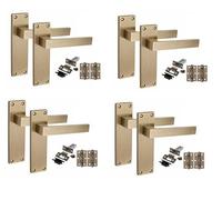 Golden Grace 4 Pair Victorian Delta Internal Door Handle Sets Antique Brass 150 x 40mm with 2.5" Latch & Hinges
