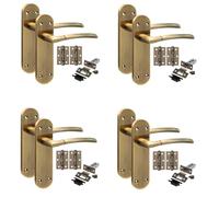 Golden Grace 4 Pair Victorian Long Plate Indiana Design Internal Door Handle Sets Antique Brass 182 x 45mm with 2.5" Latch & Hinges