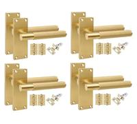 Golden Grace 4 Pair Victorian T-Bar Door Handle Sets, Satin Brass, 4 Sets | Includes 2.5 inch tubular latches, ball bearing hinges, spindles and screws; zinc alloy build with 120x40mm backplates.