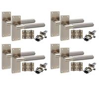 Golden Grace 4 Pair Victorian T-Bar Knurled Internal Door Handle Sets Antique Brass 120 x 40mm with 2.5" Latch & Hinges