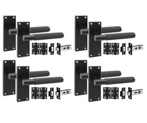 Golden Grace 4 Pair Victorian T-Bar Knurled Internal Door Handle Sets Matt Black 120 x 40mm with 2.5" Latch & Hinges