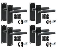 Golden Grace 4 Pair Victorian T-Bar Knurled Internal Door Handle Sets Matt Black 150 x 40mm with 2.5" Latch & Hinges