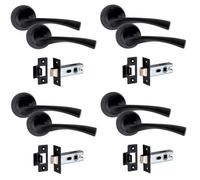 Golden Grace 4 Pairs Astrid Design Door Handles Matt Black Finish Round Rose Latch - 52mm