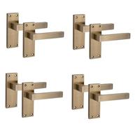 Golden Grace 4 Pairs Victorian Delta Scroll Door Handles, Antique Brass | Includes spindles and fixing screws for quick internal door fitting, with plain edge 120mm x 40mm durable metal backplates.