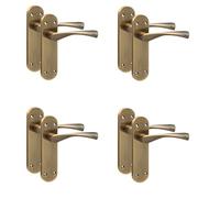 Golden Grace 4 Pairs Victorian Long Plate Astrid Design Scroll Interior Door Handle Antique Brass Finish 182 x 45mm