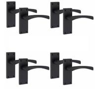 Golden Grace 4 Pairs Victorian Scroll Astrid Door Handles Matt Black Finish - 120mm X 40mm