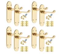 Golden Grace 4 Pairs Victorian Scroll Epsom Design Door Handle Polished Brass 168 x 40mm with 2.5" Latches & Ball Bearing Hinges