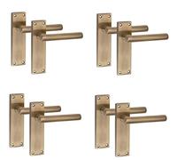 Golden Grace 4 Pairs Victorian Straight T-Bar Scroll Interior Door Handle Antique Brass Finish 150 x 40mm