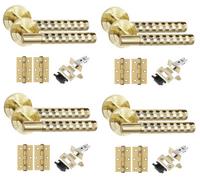 Golden Grace 4 Set Knurled Hex Cut T-Bar Internal Door Handles With Latch And Hinges Satin Brass Finish