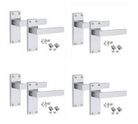 Golden Grace 4 Set of Victorian Straight Delta Handle Latch Door Handles Polished Chrome with 1 Pair of 3" Standard Butt Hinges & Latches Pack Sets 120mm x 40mm Backplate