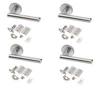 Golden Grace 4 Set T-Bar Door Handle Polished Chrome Finish Lever On Round Rose Furniture With Latch & Hinges